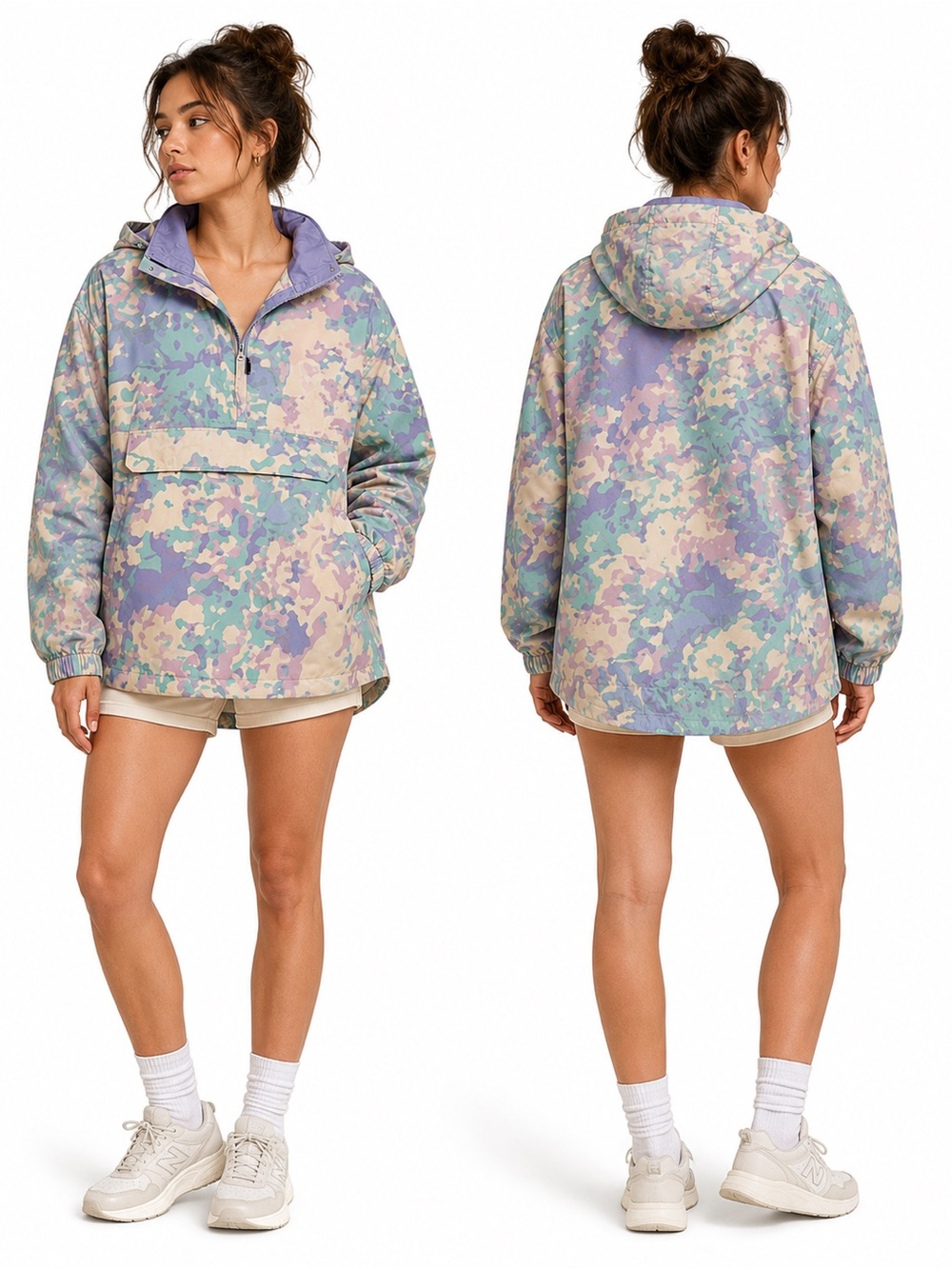 Lauren James Pastel Camo Hooded XL Windbreaker Pullover Y2K Inspired Streetwear